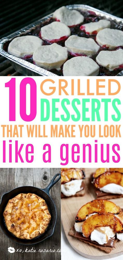 10 Grilled Desserts That Will Make You Look Like A Genius | Grilled desserts are perfect for summer backyard barbecue but can also be made easily on an indoor cast iron grill. Grilling dessert is a simple way to wow friends and family at your next barbecue and don’t forget to your grill fruit for a quick dessert! Delicious Desserts You Can Make on the Grill #xokatierosario #grilleddesserts #grillingfruit #grillingdesserts Grilling Dessert Recipes, Barbecue Desserts, Bbq Dessert, Grill Dessert, Bbq Desserts, Grilled Desserts, Camping Desserts, Quick Dessert, Iron Grill