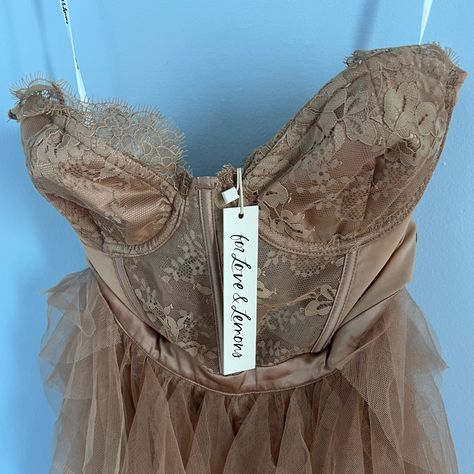 Nwt For Love & Lemons Bustier Gown In “Warm Taupe”. Size Medium. X Revolve Bustier Gown, Revolve Bustier Gown, Bustier Gown, Warm Taupe, Lemon Cream, Lemon Dress, 1940s Dresses, For Love & Lemons, Love And Lemons