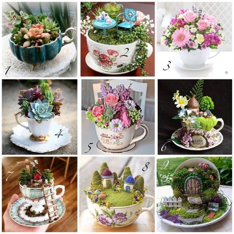 Discovering Enchanting Teacup Gardens – Teacup Tuesday, 26th May 2020 – Crafting with a Cup of Tea Teacup Fairy Gardens, Teacup Succulent Diy, Teacup Gardens How To Make, Teacup Art Project, Tea Cup Fairy Garden Ideas, Teacup Fairy Garden Ideas, Tea Cup Garden Ideas, Broken Cups Diy Ideas, Flower In Teacup