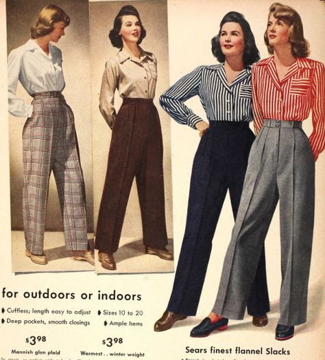 Women's 1940s Pants Styles- History and Buying Guide 1950s Fashion Pants, 40s Mode, 1940s Fashion Women, 1950s Fashion Women, 1940s Women, 1940s Outfits, 50s Outfits, Fashion 1940s, 1950 Fashion