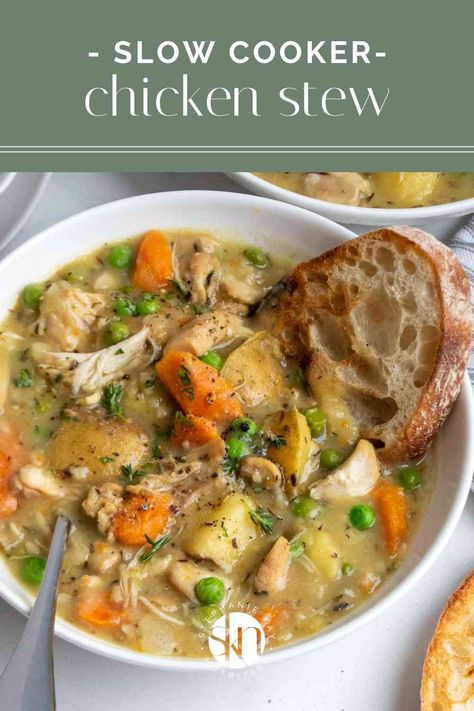 This easy slow cooker chicken stew is filled with vegetables, creamy broth, and lots of protein to make a healthy and hearty meal. Slow Cooker Chicken Stew, Pollo Guisado, Vegetable Soup With Chicken, Easy Slow Cooker Chicken, Stew Chicken Recipe, Chicken Stew, Slow Cooker Soup, Crockpot Recipes Slow Cooker, Chicken Dishes Recipes