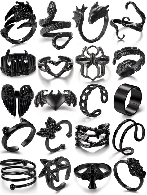 Emo Rings, Black Ring Set, Claw Rings, Emo Jewelry, Y2k Rings, Edgy Jewelry, Y2k Accessories, Claw Ring, Gothic Vintage