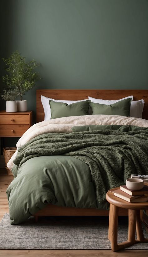 21 Sage Green Bedroom Ideas to Refresh Your Space Green Rustic Bedroom, Green Bedroom Ideas Aesthetic, Emerald Green Room, Hunter Green Bedroom, Green Bedding Bedroom, Forest Green Bedroom, Emerald Green Rooms, Hunter Green Bedrooms, Sage Green Room