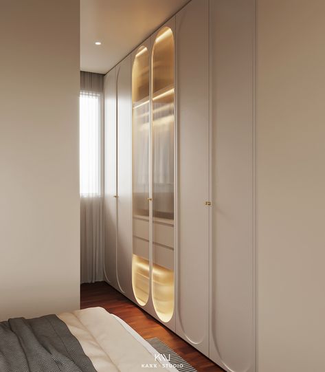 Cream Wabisabi on Behance Ribbed Glass Wardrobe, Fluted Glass Wardrobe Shutters, Fluted Glass Wardrobe, Closet Cabinet Design, Curved Wardrobe, Cream Wardrobe, Cream Closet, Wardrobe Shutter Design, Glass Wardrobe