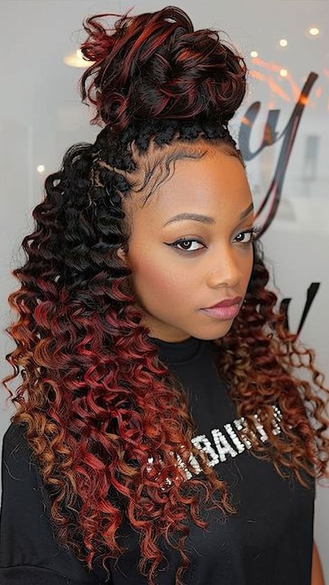 25 Crochet Hairstyles: Crafted Elegance for Every Head Half Up Half Down Crochet Braids, Half Up Crochet Braid Styles, Burgundy Crochet Hairstyles, Braids For Formal Events, Crotchet Braids Pattern Hair, Human Hair Crochet Styles, Braids And Crochet Hairstyles Half, Half Up Half Down Crochet Hairstyles, Crochet Updo Hairstyles