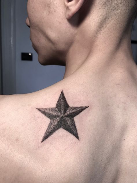 Star tattoo Large Star Tattoo, Star Tattoo Stencil, 3d Star Tattoo, Star Tattoo Ideas, Christmas Tattoo, Star Tattoo Designs, Star Tattoo, 3d Star, 3d Tattoo