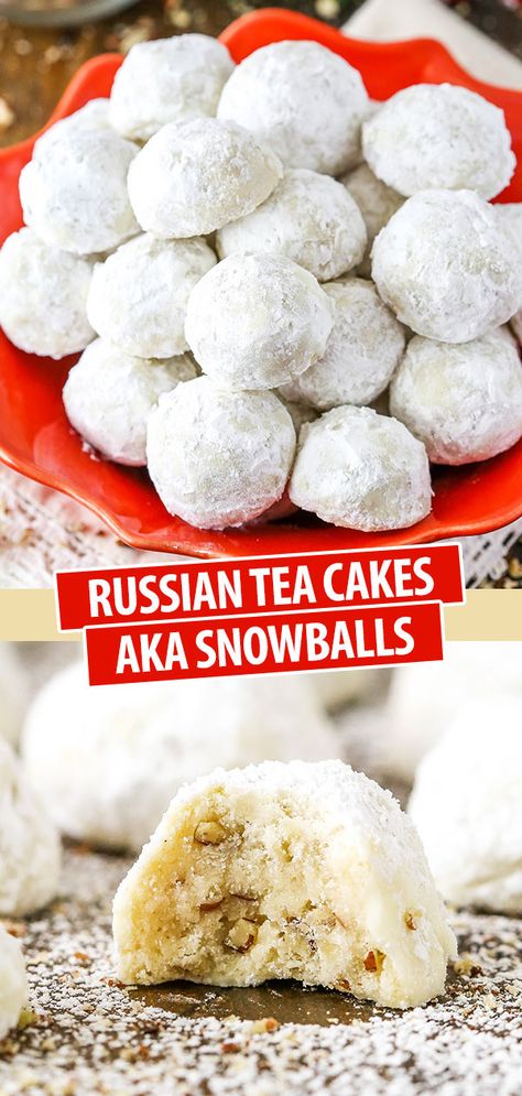 Best Russian Tea Cakes Recipe, Russian Tea Cookies Recipe, Russian Tea Cake Cookies Recipe, Cookies Covered In Powdered Sugar, Russian Cookies Christmas, Christmas Cookies Powdered Sugar, Russian Tea Biscuits, Christmas Tea Cakes, Russian Cookies Recipes