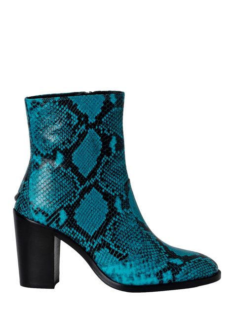 Find ZADIG&VOLTAIRE Preiser 85mm Snakeskin-effect Ankle Boots on Editorialist. teal blue/black leather snakeskin effect round toe side zip fastening ankle-length branded leather insole high block heel leather sole