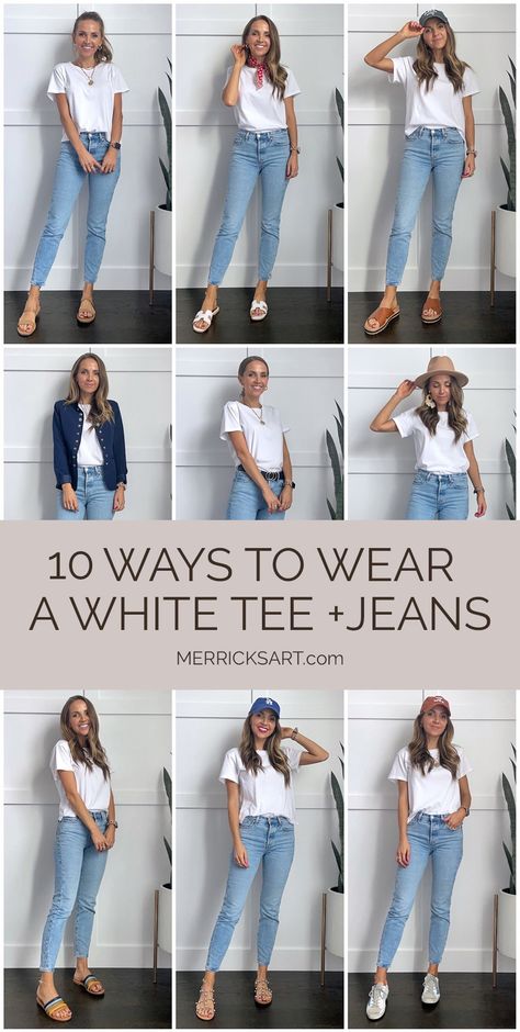 White Tees And Jeans Outfit, White Tshirt And Jeans Casual Looks, Jeans And White Tee Outfit, White Shirt And Jeans Outfit Casual, White T Shirt And Jeans Outfit, How To Style Jeans And A T Shirt, White Tee And Jeans Outfit, White Top And Jeans Outfit, White Tee Shirt Outfit