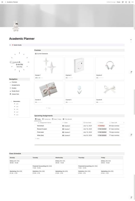 Notion Template for Students, Digital Academic Planner, White Minimalist Aesthetic Notion Template notion_layout_school #template_journal #kawaiinotiontemplates #about_me_notion. Medical Student Planner, Student Planner Aesthetic, Digital Academic Planner, White Minimalist Aesthetic, Notion Student Planner, Student Planner Template, Student Template, Productivity System, Template Study