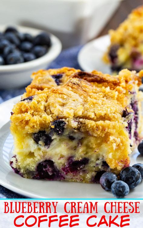 Blueberry Cream Cheese Coffee Cake, Deserts With Cream Cheese, Easy Blueberry Pie, Cream Cheese Breakfast, Cheese Coffee Cake, Spicy Southern Kitchen, Cream Cheese Coffee Cake, Coffee Cake Recipes Easy, Blueberry Breakfast Cake