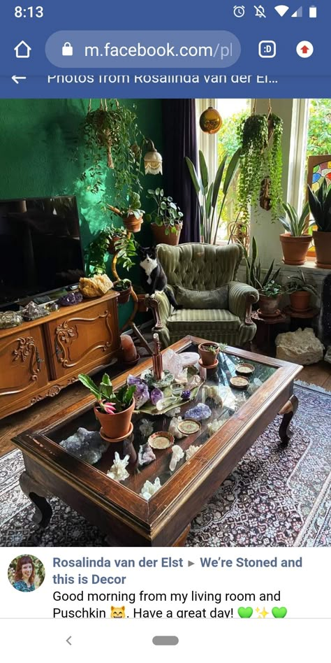 Dark Rainforest, Witchy Living Room, Living Room Apartment Decor, Vibey Rooms, Apartment Refresh, Whimsigoth Decor, 70s Living Room, House Aesthetics, Model Train Table