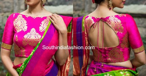 brocade saree blouse designs photo Brocade Saree Blouse Designs, Brocade Designs, Brocade Blouse Designs, Boat Neck Blouse Design, Brocade Saree, Cotton Blouse Design, Backless Blouse Designs, New Saree Blouse Designs, Brocade Blouse