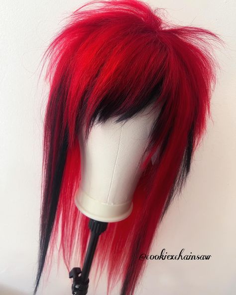 Scene Wigs, Scene Hair Ideas, Red Hair Black Tips, Depth Aesthetic, Scene Queen Hair, Whimsical Hairstyles, Red And Green Hair, Black Scene Hair, Scene Wig