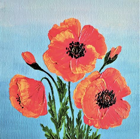 Simple Poppy Painting, Red Floral Painting, Painted Poppy Flowers, Orange Poppy Painting, Red Poppies Painting Acrylics, Red Flower Painting Easy, Poppies Acrylic Painting, Poppy Flowers Paintings, Painting Poppies Acrylic