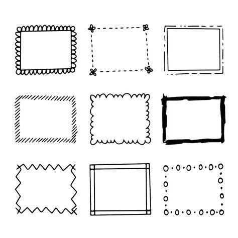 Free Vector | Hand drawn doodle frames collection Simple Card Border Design, Border Drawing Design Doodle Frames, Chart Paper Border Design, Bullet Journal Frames, Notepad Crafts, Flow Chart Design, Simple Border, Creative School Project Ideas, Note Doodles