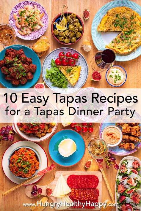 Enjoy all the flavours of Spain with these 10 Easy Tapas Recipes, that when put together make the most delicious homemade tapas dinner party feast. From traditional Spanish Tortilla, to Albondigas, Patatas Bravas, garlic prawns and the EASIEST Spanish Rice, and much more. Meat eaters and vegetarian/vegan diners are catered for and many of the finger foods here can be made ahead. Invite your friends around for some awesome bite sized meals from Spain. #tapas #spanish #tapasrecipe #mediterranean Homemade Tapas Ideas, Tapas Birthday Party, Tapas Dishes Dinner Parties, Tapas Recipes Vegetarian, Tapas For Party, Tapas Dinner Ideas, Spanish Easy Recipes, Tapas Food Ideas, Tapas Ideas Easy