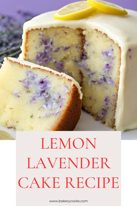 This Lemon Lavender Cake recipe combines zesty lemon with delicate floral notes for a delightful dessert. Moist layers infused with lavender, topped with lemon cream cheese frosting, create a perfect balance of citrus and floral flavours. Lavender Buttercream Cake, Lemon Lavender Cake Recipes, Lemon And Lavender Cake, Lavender Lemon Cake Recipe, Lavender Frosting Recipe, Lavender Food Recipes, Light Food Ideas, Lavender Recipes Baking, Lavender Baked Goods