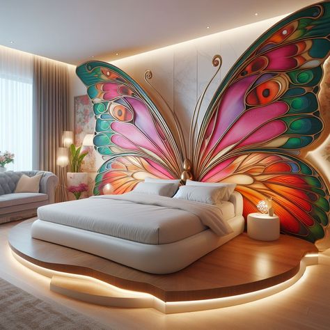 Butterfly Inspired Bed Butterfly Bedroom, Loft Inspiration, Modern Bedroom Interior, Standard Bed, Unique Beds, Make Your Bed, House Architecture Design, Complementary Colors, Bed Design