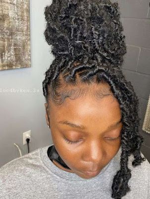 Dread Hairstyles Medium Length, Side Part Butterfly Locs, Butterfly Locs In A Bun, Butterfly Locs Bun, Butterfly Locs Hairstyles, Invisible Locks, Locs Bun, Short Bob Styles, Locs Styles