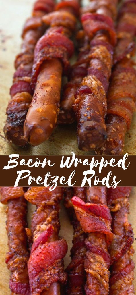 Pretzel Rod Recipe, Bacon Wrapped Pretzel Rods, Bacon Wrapped Pretzels, Flavored Pretzel Recipes, Bacon Pretzels, Pretzel Rods Recipe, Pretzel Appetizers, Pretzel Party, Oven Bacon