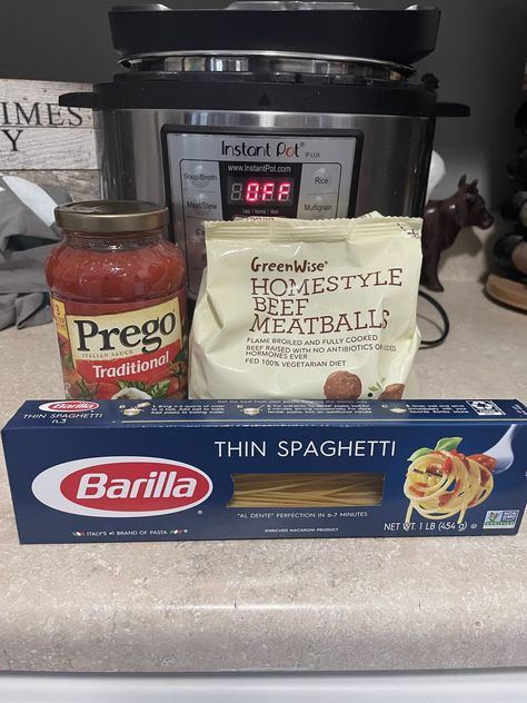 Instant Pot Spaghetti And Frozen Meatballs, Instant Pot Pasta And Meatballs, Instapot Spaghetti And Meatballs Frozen, Spaghetti And Meatballs Instant Pot, Pressure Cooker Meatballs, Instant Pot Spaghetti And Meatballs, Angel Hair Spaghetti, Prego Sauce, Crockpot Spaghetti