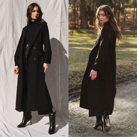 New With Tags. Long Lined Gaberdine Maxi Coat Pockets On Each Side Button Closure Fabric: Black Coating 50" Length Dry Clean Only Black Duster Coat, Darkest Academia, Fits Inspiration, Black Trench Coat, Long Rain Coat, Maxi Coat, Coat Pocket, Trench Coat Black, Fabric Black