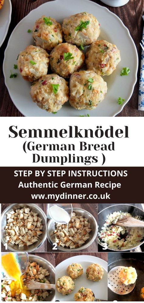 Knodel Recipe, Austrian Bread, German Bread Dumplings, Bread Dumplings Recipes, Dumplings Homemade, German Dumplings, Dumplings Easy, Soft White Bread, German Food Authentic