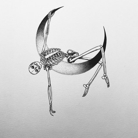 H Tattoo, Skeleton Tattoos, Cat Tat, Moon Tattoo Designs, Hang In There, Line Art Tattoos, Skeleton Art, Skull Tattoos, Skull Design