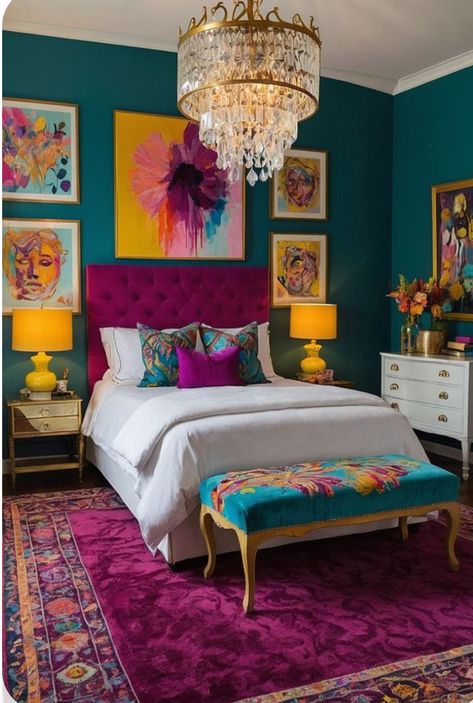 Bright Maximalist, Farmhouse Rental, Cubby Ideas, Bold Bedroom, Vibrant Living Room, Colourful Living Room Decor, Spring Bedroom, Vanity Ideas, Colourful Living Room