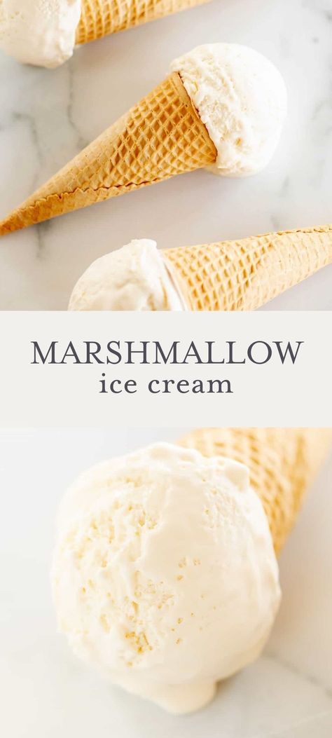 This easy, creamy Marshmallow Ice Cream recipe made with just 3 ingredients, in minutes. Homemade Marshmallow Cream Recipe, Marshmallow Ice Cream Recipe, Recipes Using Marshmallows, Marshmallow Ice Cream, Freezer Pops, Marshmallow Fluff Recipes, Cookies And Brownies, Ice Cream Recipes Machine, Homemade Marshmallow