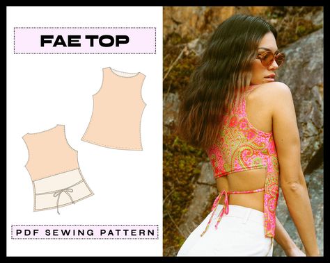 "\"FAE Top\" Digital Sewing Pattern -- Instant Download Y2K top with backless feature! *Easy to follow *Step-by-step instruction with written direction + photos *Sizes: XS, S, M, L, XL *Seam Allowance: 1cm already included into pattern. *Adobe Acrobat Reader layers enabled *Skill Level: Beginner What's included: *A4 PDF size for printing *A0 PDF size for printing *Letter PDF size for printing *Instruction Guide Our downloadable files will be available to you immediately after purchase!  Instruct Backless Shirt Sewing Pattern, Sewing Backless Top, Summer Top Pattern Sewing Free, Easy Shirt Patterns For Women, Sewing Patterns Shirts & Tops, Crop Shirt Diy, Easy Tops Sewing, Diy Backless Top, Free Top Sewing Pattern