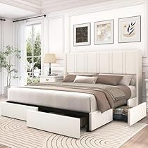 Modern Luxury Bedroom Bed Frames, King Size Bed Master Bedrooms, Channel Tufted Headboard, Bed With Drawers Underneath, Tufted Bed Frame, Modern Upholstered Beds, Storage Bed Queen, Queen Platform Bed Frame, Grey Bed Frame