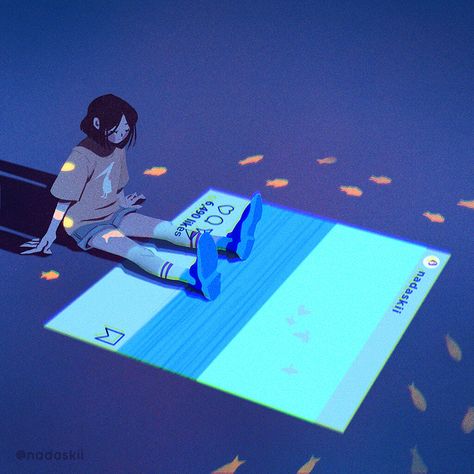 Instagram, Nada H on ArtStation at https://www.artstation.com/artwork/Dx8O6n The Future Illustration, Finding Yourself Illustration, Perfectionism Illustration, Ghosts Illustration, Animation Poster, Memory Illustration, Design Perspective, Blue Illustration, Instagram Illustration