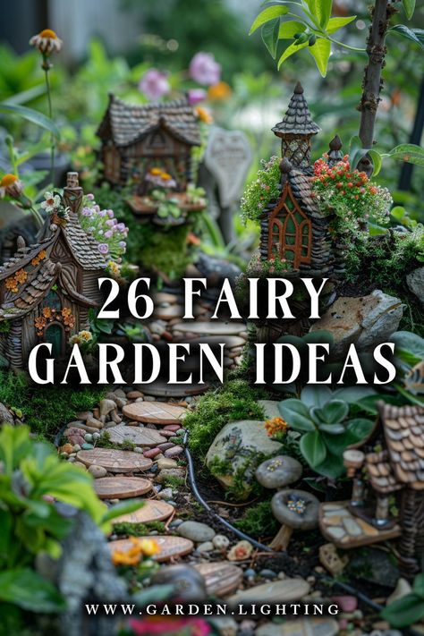 a close up of a garden with a small house and a lot of plants Miniature Fairy Garden Diy, Large Fairy Garden, Kids Fairy Garden, Diy Fairy Garden Ideas, Tiny Cottages, Diy Fairy Garden, Fairy Tree Houses, Fairy Garden Plants, Ideas For Backyard