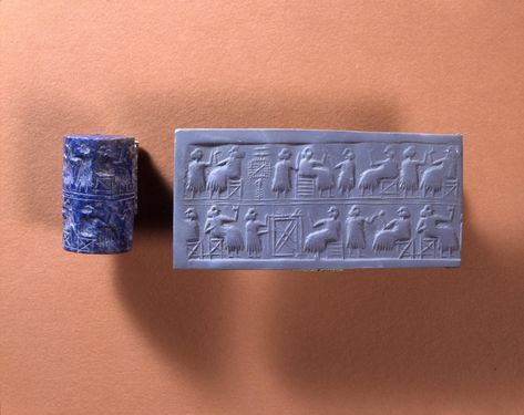 Images - B16727 - Cylinder Seal | Collections - Penn Museum Wardrobe Boxes, Cylinder Seal, Wooden Chest, Mesopotamia, Digital Resources, Lapis Lazuli, Tablet, Stamp