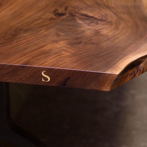 SENTIENT live edge tables are made using sustainably-sourced American black walnut, spalted maple, cherry, oak and occasionally other hardwoods. We source our live edge pieces from family-owned mills in Pennsylvania and other areas within the United States. Each table top is protected with several coats of deep sealer, and also preserved with top finishing coats. This process brings out and accentuates the beauty of the grain patterns and other naturally-occurring characteristics that are partic Live Edge Communal Table, Carpenter Logo, Natural Edge Table, Exhibition Furniture, Ergonomic Furniture, Metal Branding, Live Edge Wood Table, Live Edge Tables, Wood Branding