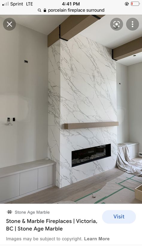 Marble Fireplace Wall Modern, Floor To Ceiling Tile Fireplace With Mantle, White Marble Fireplace Wall, Marble Fireplace With Built Ins, Large Tile Fireplace Surround, Marble Fireplace With Mantle, Marble Fireplace Wall With Tv, White Quartz Fireplace, Quartz Fireplace Wall