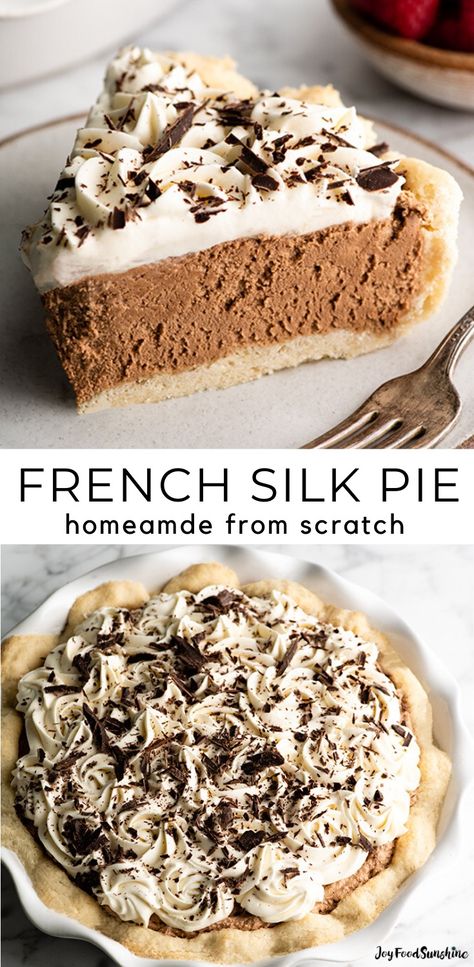 Chocolate Silk Pie Recipe, French Silk Pie Recipe, Chocolate Cream Filling, Silk Pie Recipe, Chocolate Silk Pie, Homemade Whipped Cream Recipe, French Silk Pie, Philadelphia Torte, Silk Pie