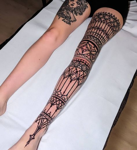 Full leg sleeve in freehand Encore merci !! Done @utopia.workshop NEXT GUESTS +PARIS +BERLIN +VIENNA Done with @probodysupply @pepax.official #tattoo #tattoos #sleevetattoo #ink #inked #ornamentaltattoo #occult #ornaments #ornamental #blackworktattoo #blackworkerssubmission #blackwork #blackworkers #blackart #blacktattooart #skulltattoo #cathedraltattoo #cathedral #architecturaltattoo #artwork #art #dotworkers #dotworktattoo #necktattoo #geometry #geometrictattoo #goth #gothic #legsleeve... Feminine Goth Tattoos, Cathedral Leg Tattoo, Goth Sleeve Tattoos For Women, Goth Cathedral Tattoo, Gothic Frame Tattoo, Gothic Henna, Gothic Cathedral Tattoo, Full Leg Sleeve, Full Leg Tattoo