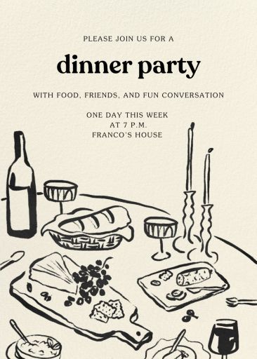 You're invited to "Dinner." Tap here to RSVP - Paperless Post Card Cv Inspiration, Online Party Invitations, Cocktail Party Invitation, Dinner Party Invitations, House Warming Invitations, Belated Birthday Card, Kids Birthday Themes, Paperless Post, 카드 디자인