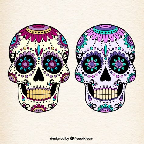 Cráneos mexicanos coloridos Vector Gratis Sugar Scull, Africa Art Design, Den Mrtvých, Skull Coloring Pages, Day Of The Dead Art, Witch Tattoo, Sugar Skull Design, Sugar Skull Tattoos, Vintage Halloween Costume