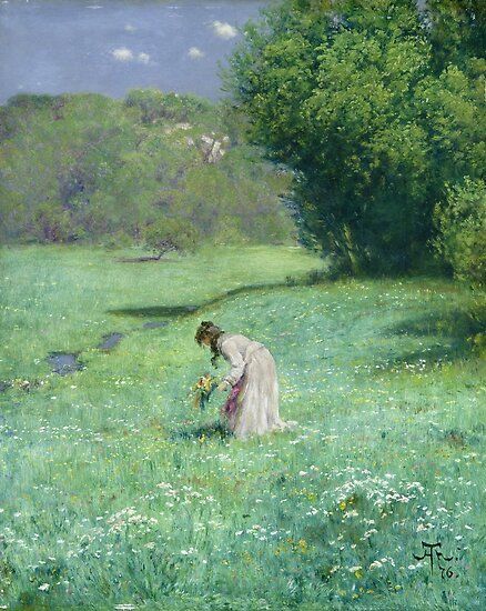 Hans Thoma, A Woman, Trees, Flowers, Art