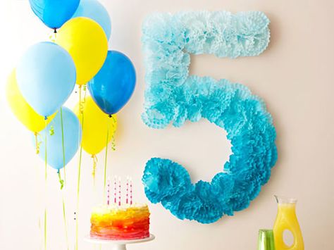 DIY Pom-Pom Number Birthday Decoration - made from coffee filters! Lila Party, Halloween Fest, Festa Party, Coffee Filters, Coffee Filter, Frozen Birthday, Diy Party Decorations, Birthday Fun, Diy Party