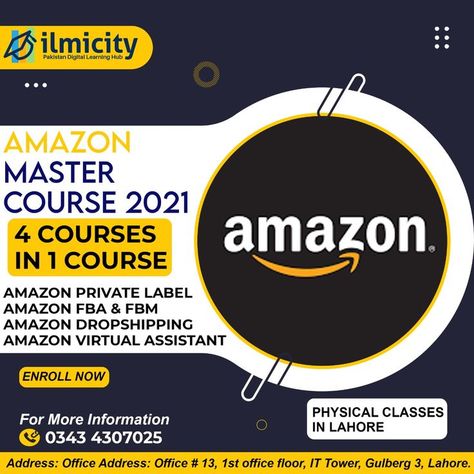 Amazon FBA Course - How to Sell on Amazon 2021 from Pakistan A step-by-step guide for how to sell on Amazon, start an Amazon FBA business Physical & Online Classes PHYSICAL CLASSES IN LAHORE ONLY 💻LIVE CLASSES ON ZOOM ⏱️Duration: 2 Months ✅Certification ✅ Online 24/7 Trainer Support ✅Recorded Lectures ✅Internship Offer ✅Freelance Workshop Contact us on WhatsApp: 03075433339 UAN: +𝟗𝟐𝟑-𝟏𝟏𝟏-𝟕𝟖𝟔-𝟎𝟎𝟖 📌Address: Office # 13, 1st Floor, IT Tower, Gulberg 3, Lahore, Pakistan Amazon Virtual Assistant, Amazon Dropshipping, Amazon Private Label, Amazon Fba Business, Shopify Marketing, Lahore Pakistan, Amazon Fba, Digital Learning, Sell On Amazon