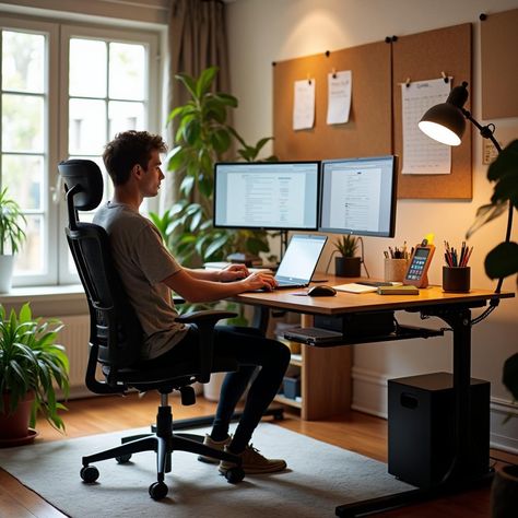 Empower Your Productivity: The Ergonomic Home Office Setup Guide Ergonomic Desk Setup, Efficient Home Office, Ergonomic Home Office, Productive Workspace, Adjustable Chair, Adjustable Chairs, Ergonomic Desk, Desk Height, Proper Posture