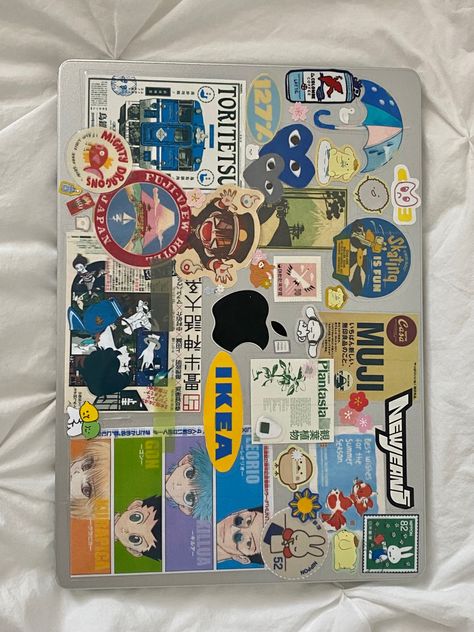 Computer With Stickers Aesthetic, Computer Aesthetic Stickers, Decorate Laptop Stickers, Sticker Macbook Case, Laptop Case Aesthetic Stickers, Sticker Computer Aesthetic, Cute Macbook Stickers, Macbook Cover Stickers Aesthetic, Aesthetic Laptop Sticker Ideas