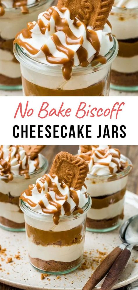 Cookie Butter Parfait, Biscoff No Bake Cheesecake Cups, No Bake Dessert Shooters, Biscoff Trifle Recipe, Dessert In Cups Ideas, Mini Parfait Desserts, Biscoff Cheesecake Cups, Individual Cheesecake, Lotus Biscoff Cheesecake