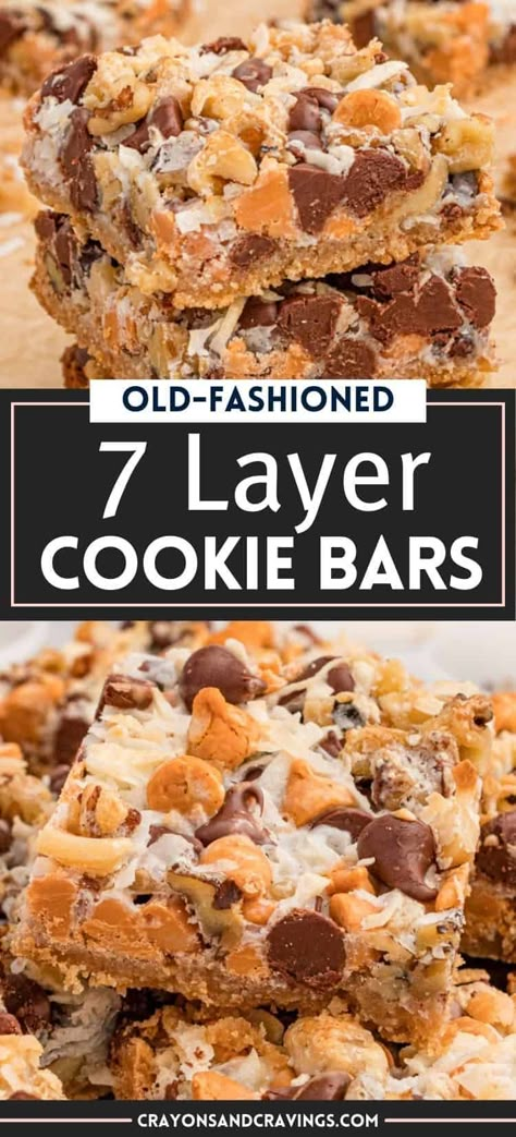 Old-Fashioned 7 Layer Cookie Bars. Triple Layer Cracker Toffee Bars, Bars With Butterscotch Chips, 7 Layer Magic Cookie Bars Eagle Brand, 7 Layer Cookie Bars Condensed Milk, 7 Layer Bars Eagle Brand, Best Pot Luck Desserts, Chewy Bars Recipe, Dolly Madison Bars, Summer Bars Recipes