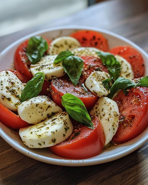 Everyone loves this Caprese Salad! It's so fresh and colorful, it feels like summer on a plate!  Ingredients:  - Fresh mozzarella cheese - Ripe tomatoes - Fresh basil leaves  For the complete recipe and instructions, visit the link in first comment [👇] [👇]  This Caprese Salad is perfect for a sunny day or any gathering! You'll love how simple and delicious it is. Pair it with some crusty bread or enjoy it on its own.   #CapreseSalad #FreshBasil #Mozzarella #HealthyEating #ItalianCuisine Caprese Salad With Prosciutto, Tomato Basil Mozzarella Salad, Mozzarella Dishes, Caprese Salad With Pesto, Tomato And Mozzarella Salad, Mozzarella Tomato Basil, Mozzarella And Tomato, Tomato Mozzarella Salad, Ensalada Caprese